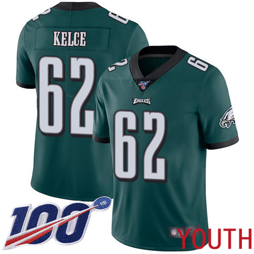 Youth Philadelphia Eagles 62 Jason Kelce Midnight Green Team Color Vapor Untouchable NFL Jersey Limited Player 100th